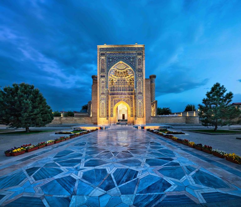Entrance portal to Gur-e-Amir mausoleum in Samarkand, Uzbekistan
