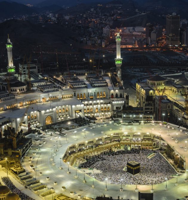 Saudi Arabia,The Hajj annual Islamic pilgrimage to Mecca, Saudi Arabia, the holiest city for Muslims. Aerial view.