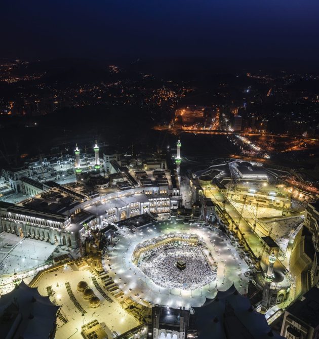 Saudi Arabia,The Hajj annual Islamic pilgrimage to Mecca, Saudi Arabia, the holiest city for Muslims. Aerial view.